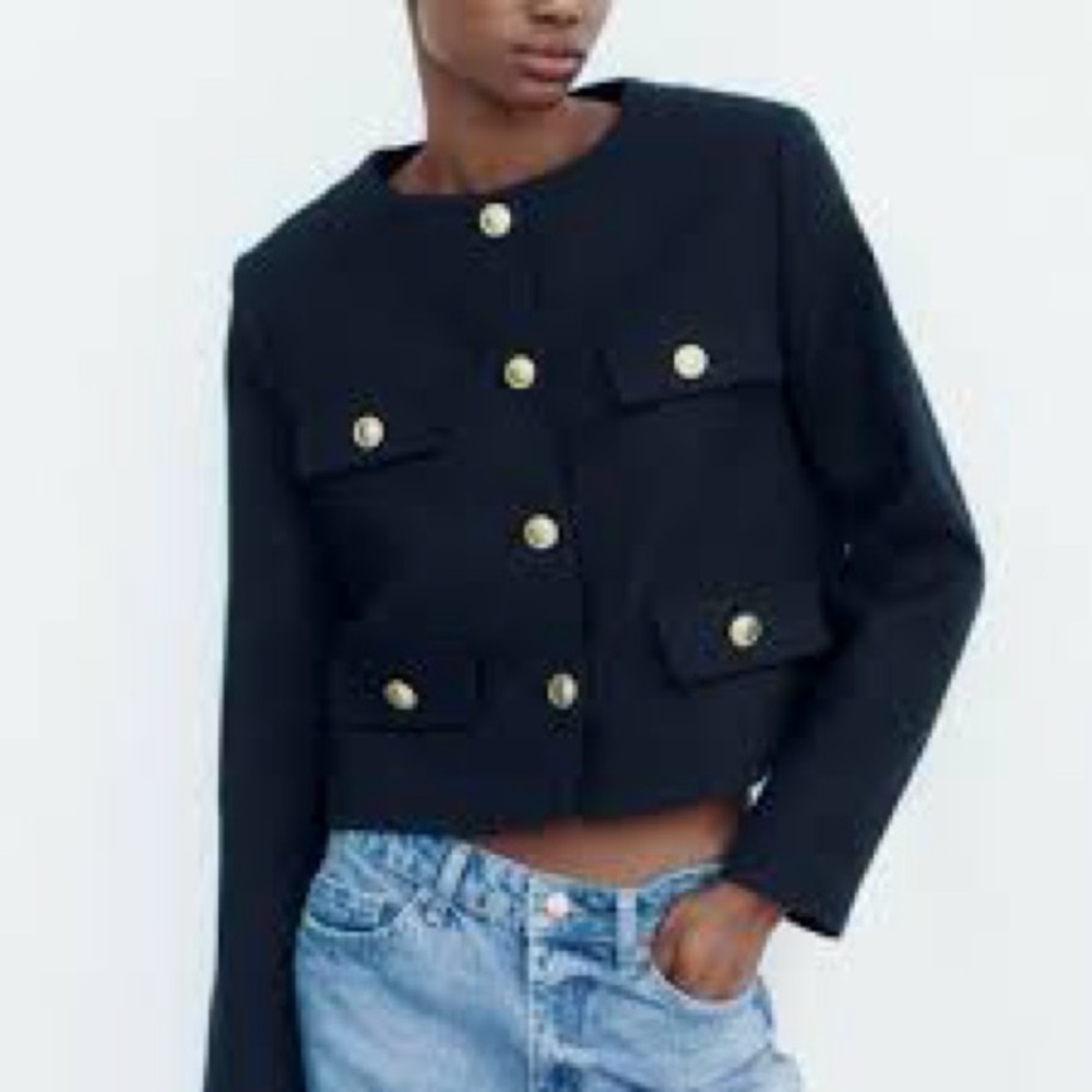 Zara Black Textured Jacket size L